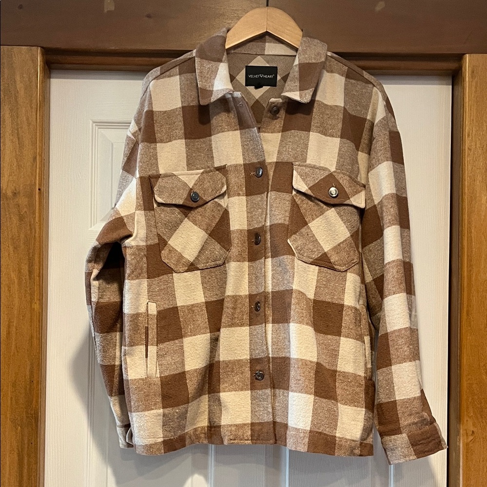 Velvet Heart Brown and Cream Plaid Utility Jacket